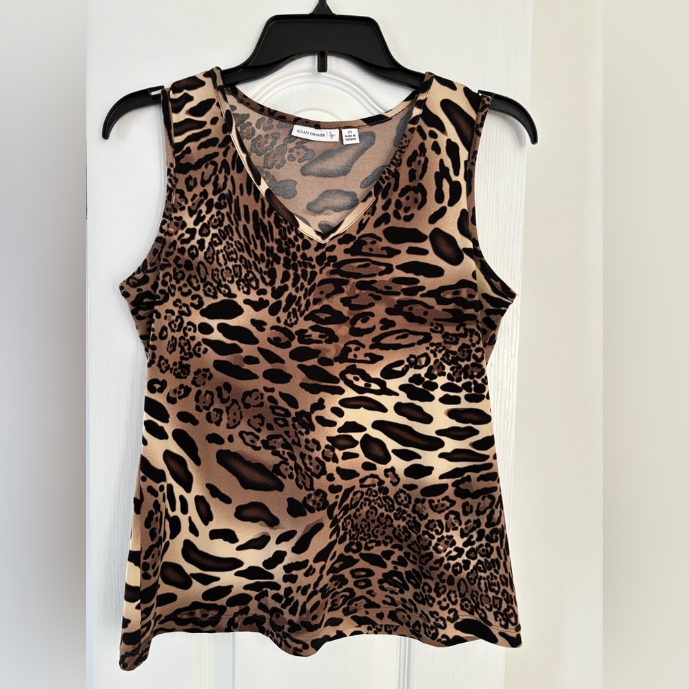 Susan Graver Brown Leopard Print V-Neck Tank